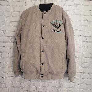 DIAMOND SUPPLY CO Gray Embroidered Quilt Lined Snap Front Varsity Jacket Size L